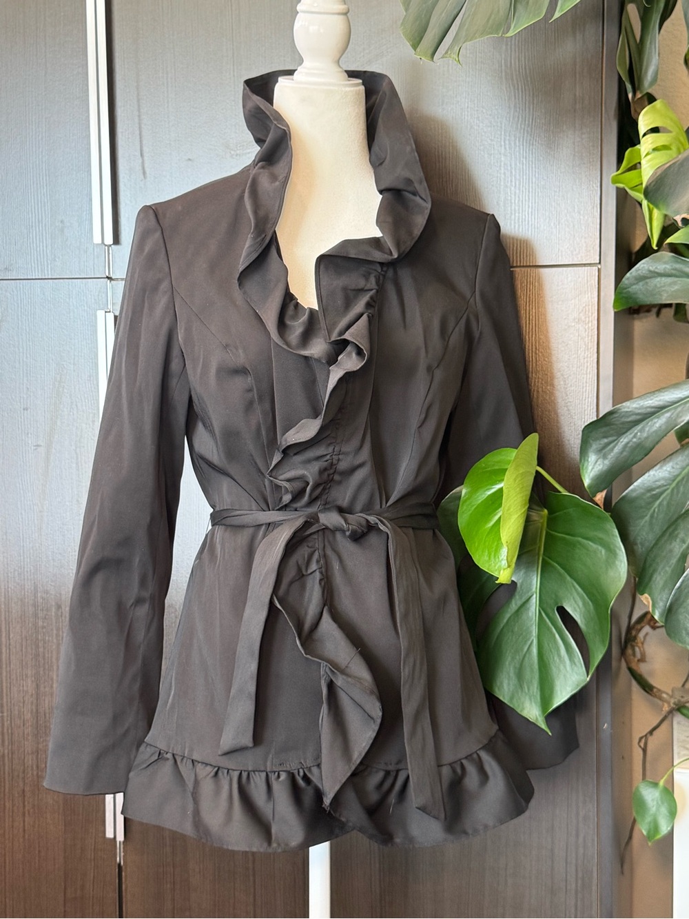 Cynthia Rowley Black Ruffle Tie-Waist Blazer